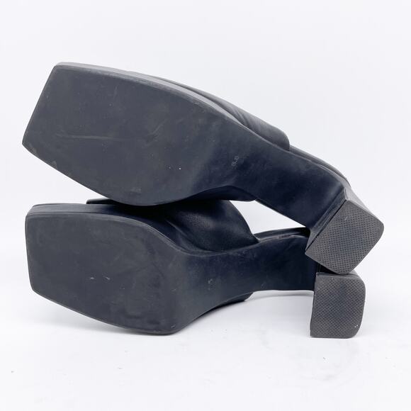 Jeffrey Campbell Women's Square Toe Black Leather Block Heel Mules Size 8.5 - Picture 6 of 13